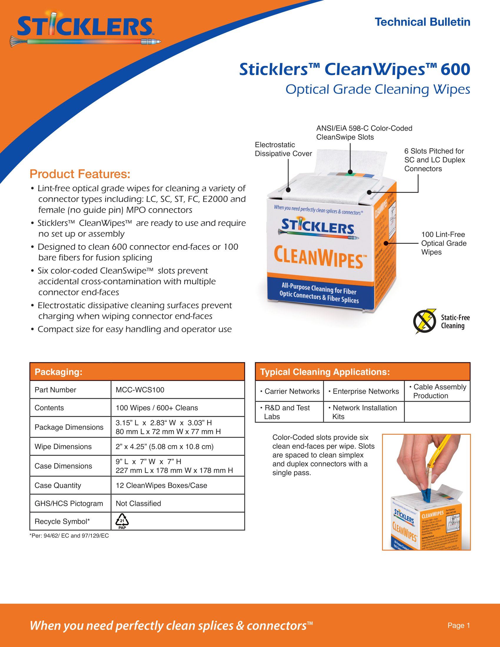 MCC-WCS100 Optical Grade Cleaning Wipes